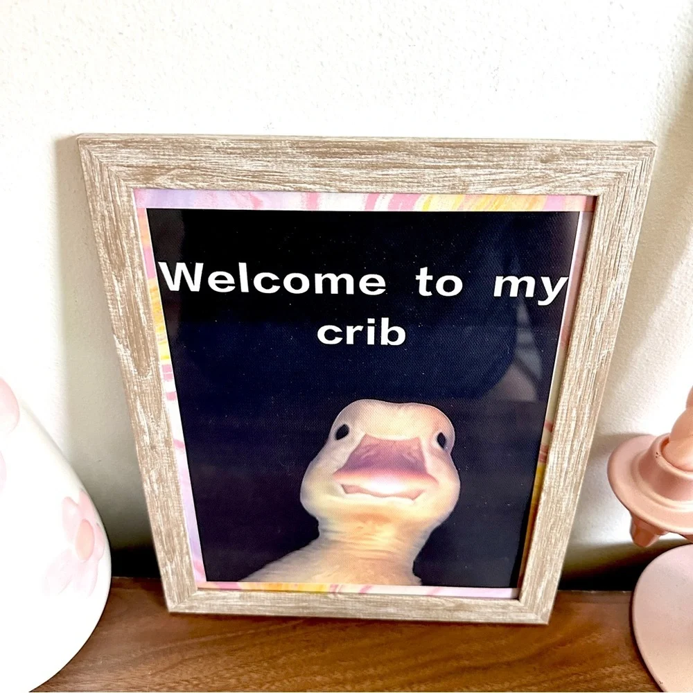 Welcome To My Crib Duck Selfie Silly Canvas Print Wall Hang Framed Art Quirky